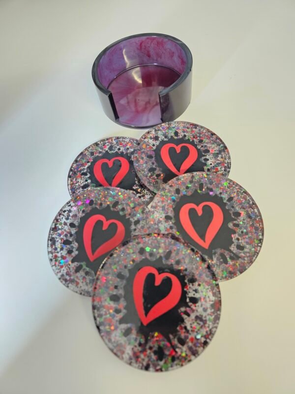 Resin Coasters with holder (Heart splatter)