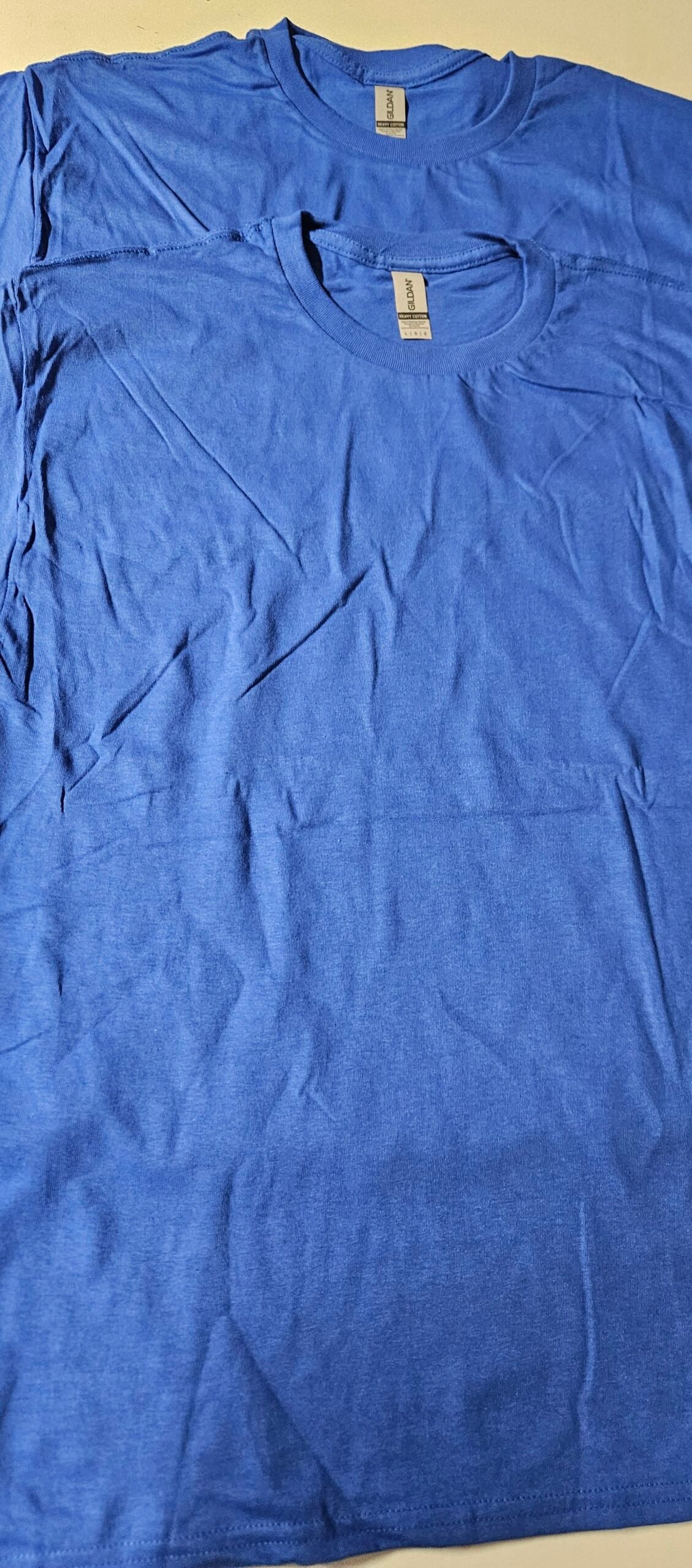 Blue t-shirt, size large, round neck. Custom
